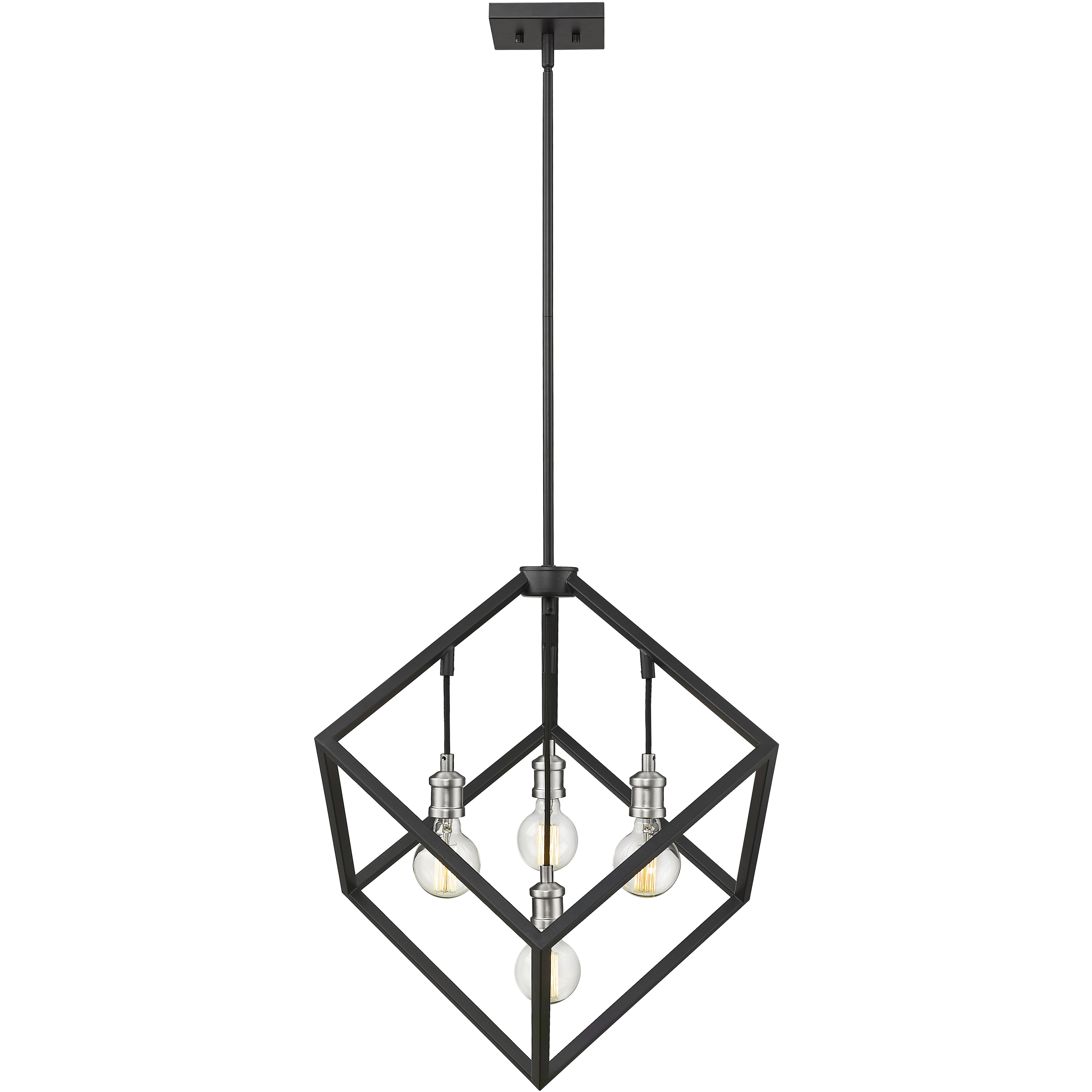 Vertical 4 Light 24 inch Matte Black and Brushed Nickel Chandelier Ceiling Light