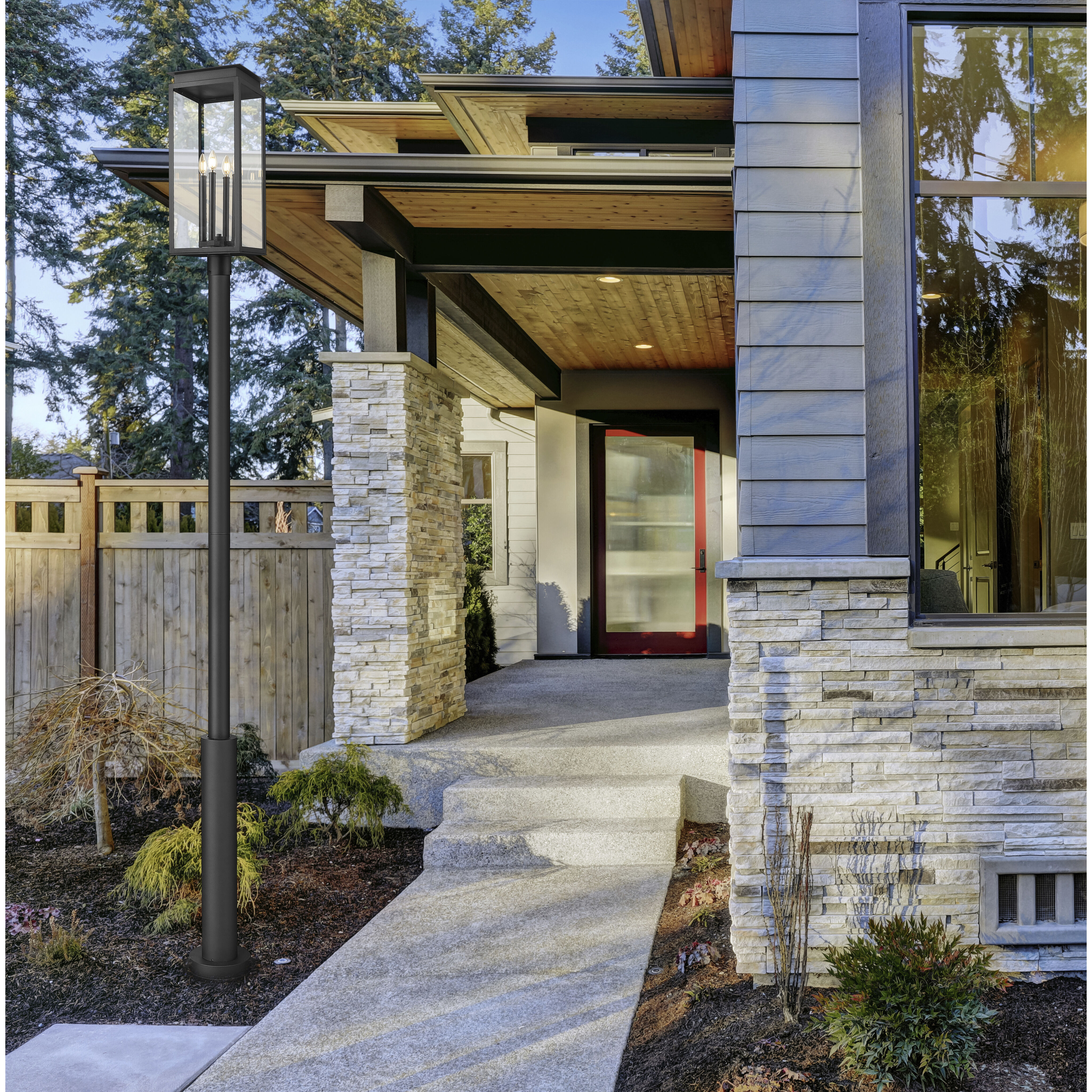 Nova 4 Light 122.25 inch Black Outdoor Post Mounted Fixture in Clear Glass