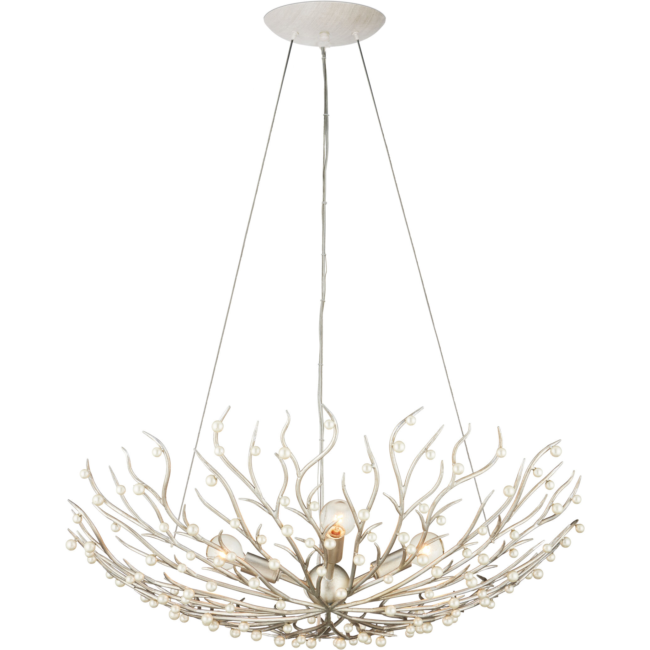Shinju 4 Light 28.5 inch Natural/Contemporary Silver Leaf Bowl Chandelier Ceiling Light