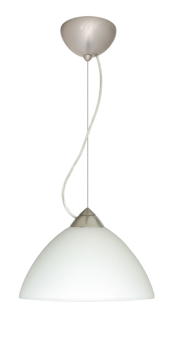 Tessa 1 Light Satin Nickel Pendant Ceiling Light in Incandescent, White Glass