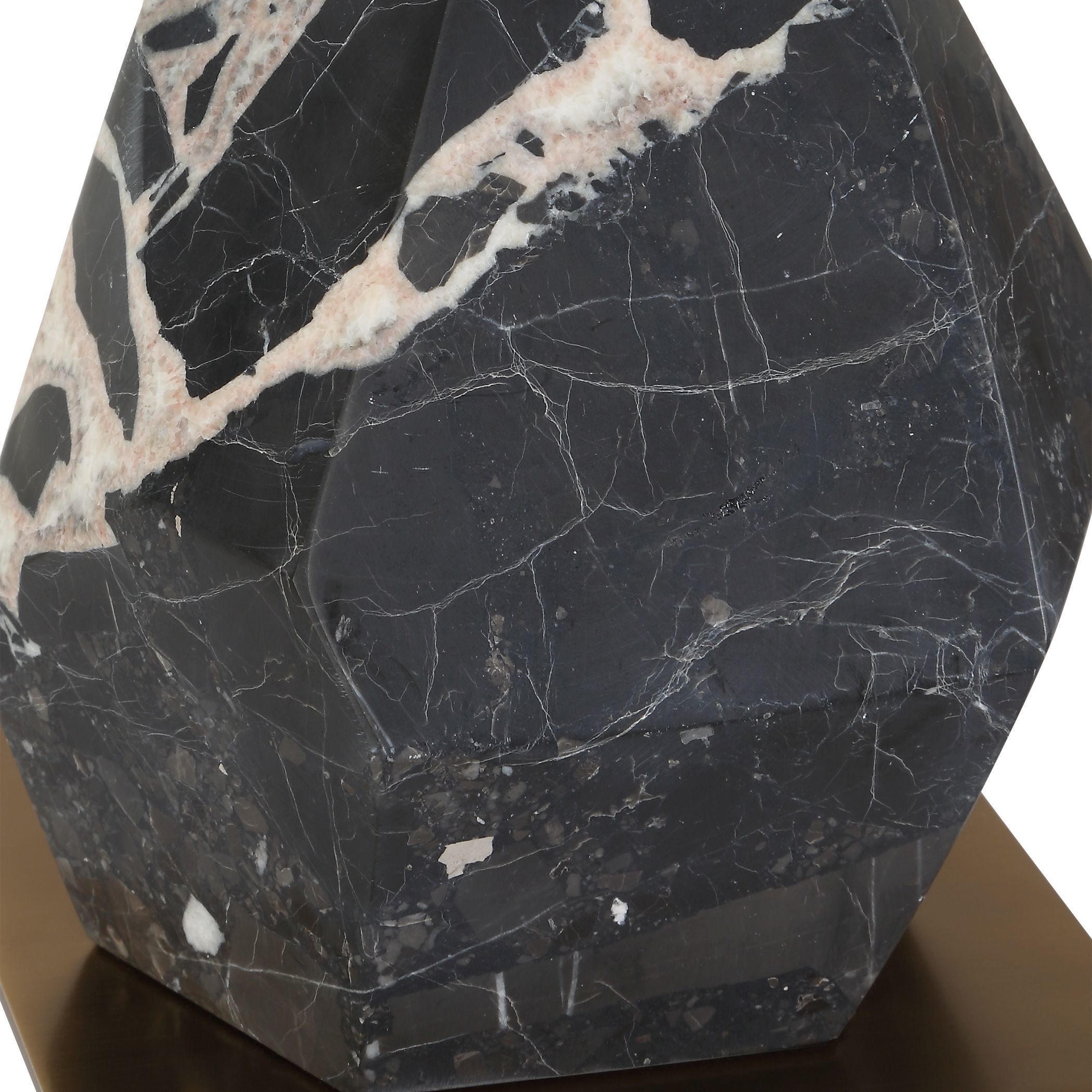 Rowland 37 inch 100.00 watt Black And White Panda Marble and Antique Brass Buffet Lamp Portable Light