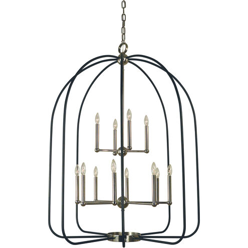 Boulevard 12 Light 36 inch Antique Brass with Matte Black Accents Chandelier Ceiling Light