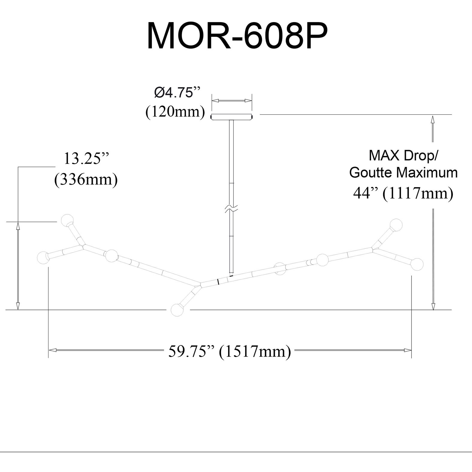 Morgan 8 Light 59.75 inch Matte Black with Aged Brass Horizontal Pendant Ceiling Light