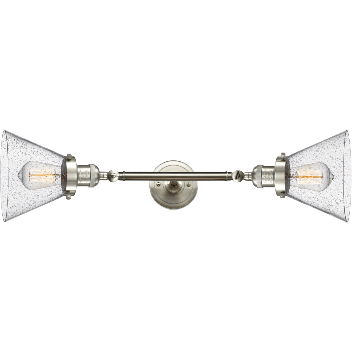 Franklin Restoration Large Cone LED 18 inch Brushed Satin Nickel Bath Vanity Light Wall Light in Seedy Glass, Franklin Restoration
