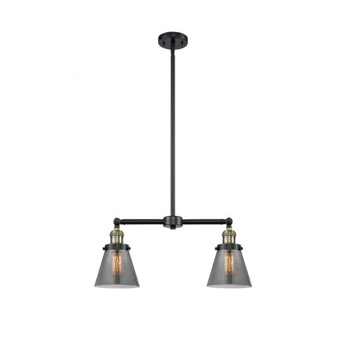 Franklin Restoration Small Cone 2 Light 21 inch Black Antique Brass Chandelier Ceiling Light in Plated Smoke Glass, Franklin Restoration