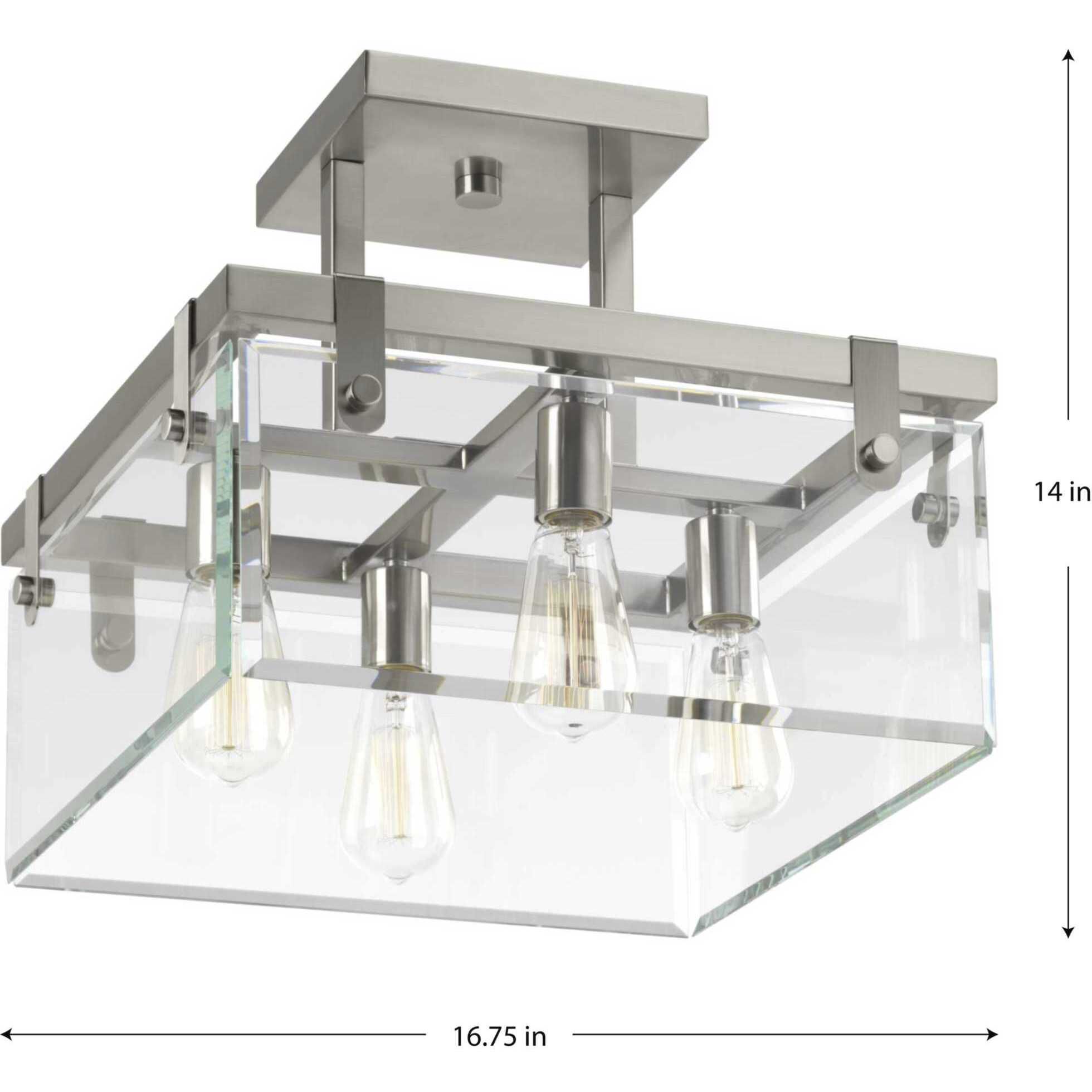 Glayse 4 Light 17 inch Brushed Nickel Semi-Flush Mount Convertible Ceiling Light, Design Series
