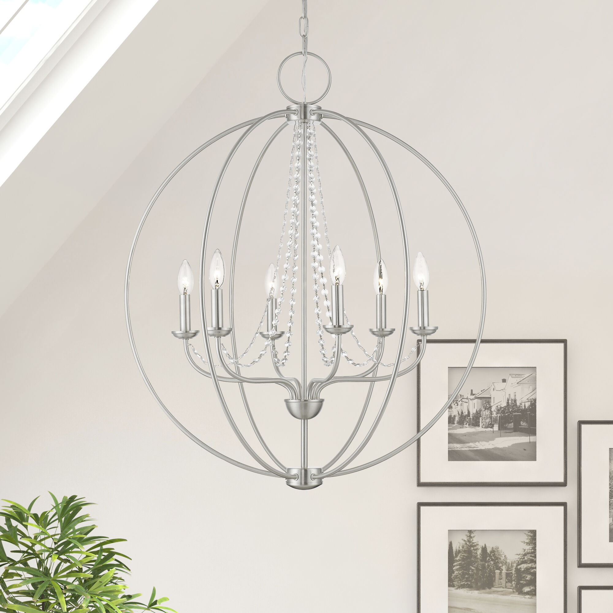 Arabella 6 Light 28 inch Brushed Nickel Pendant Chandelier Ceiling Light, Globe