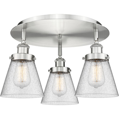 Cone 3 Light 18 inch Satin Nickel Flush Mount Ceiling Light in Seedy