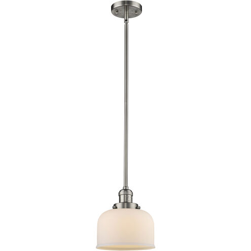 Franklin Restoration Bell LED 8 inch Brushed Satin Nickel Mini Pendant Ceiling Light in Matte White, Franklin Restoration