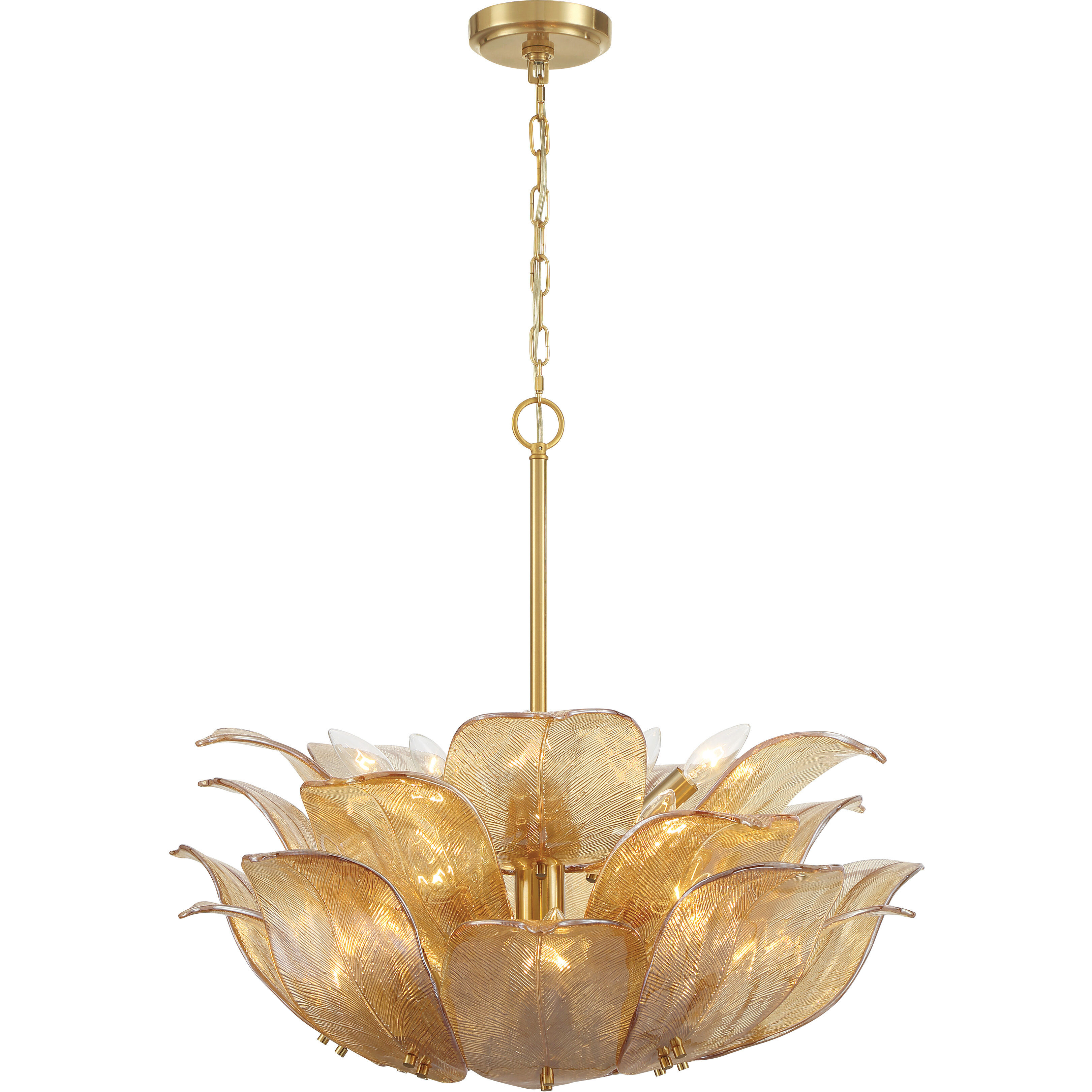 Orchid 10 Light 28.5 inch Legacy Brass Pendant Ceiling Light in Amber Handmade Glass