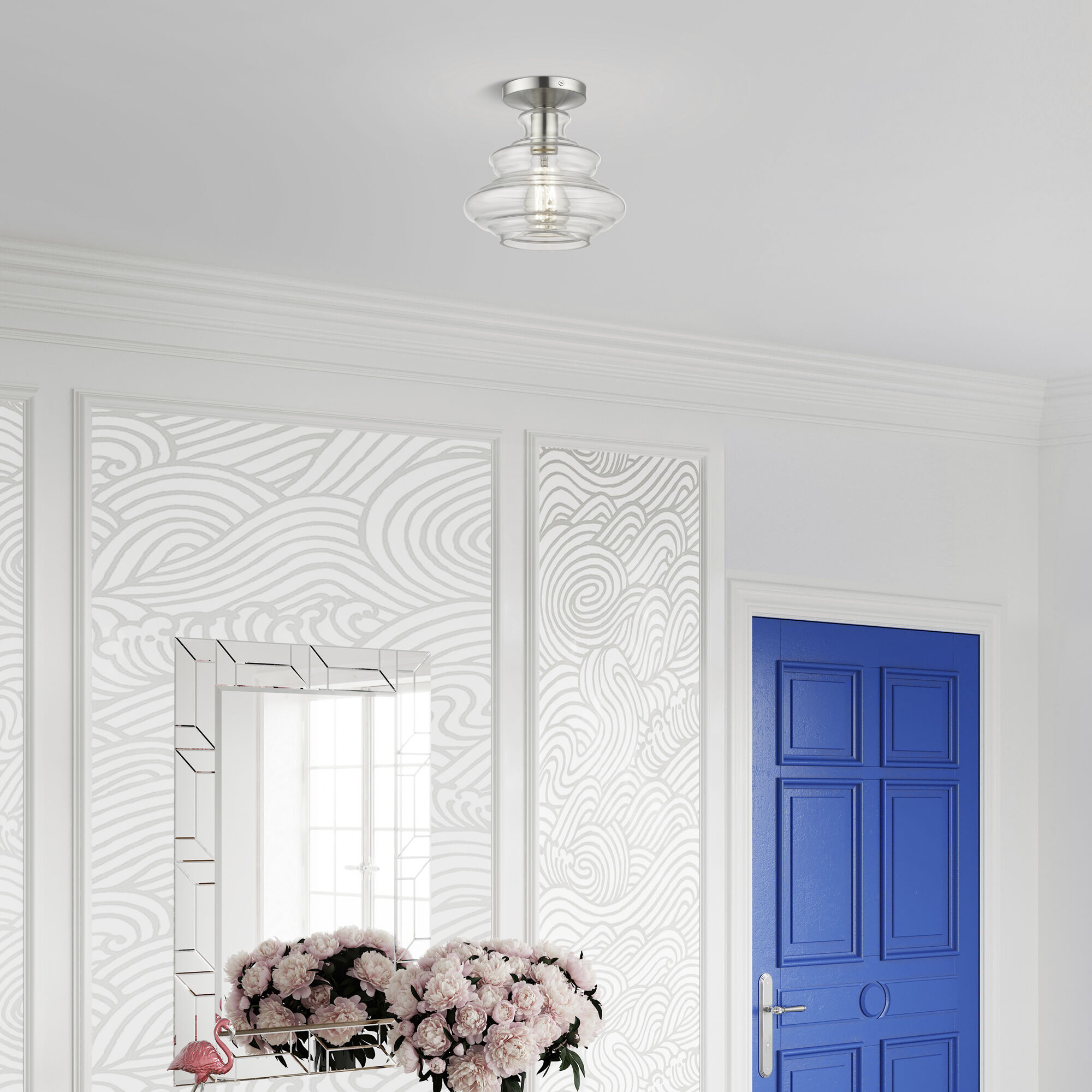 Everett 1 Light 9 inch Brushed Nickel with Chrome Finish Accents Semi-Flush Ceiling Light