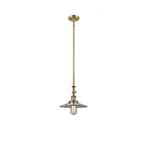 Franklin Restoration Halophane LED 9 inch Brushed Brass Mini Pendant Ceiling Light in Clear Halophane Glass, Franklin Restoration