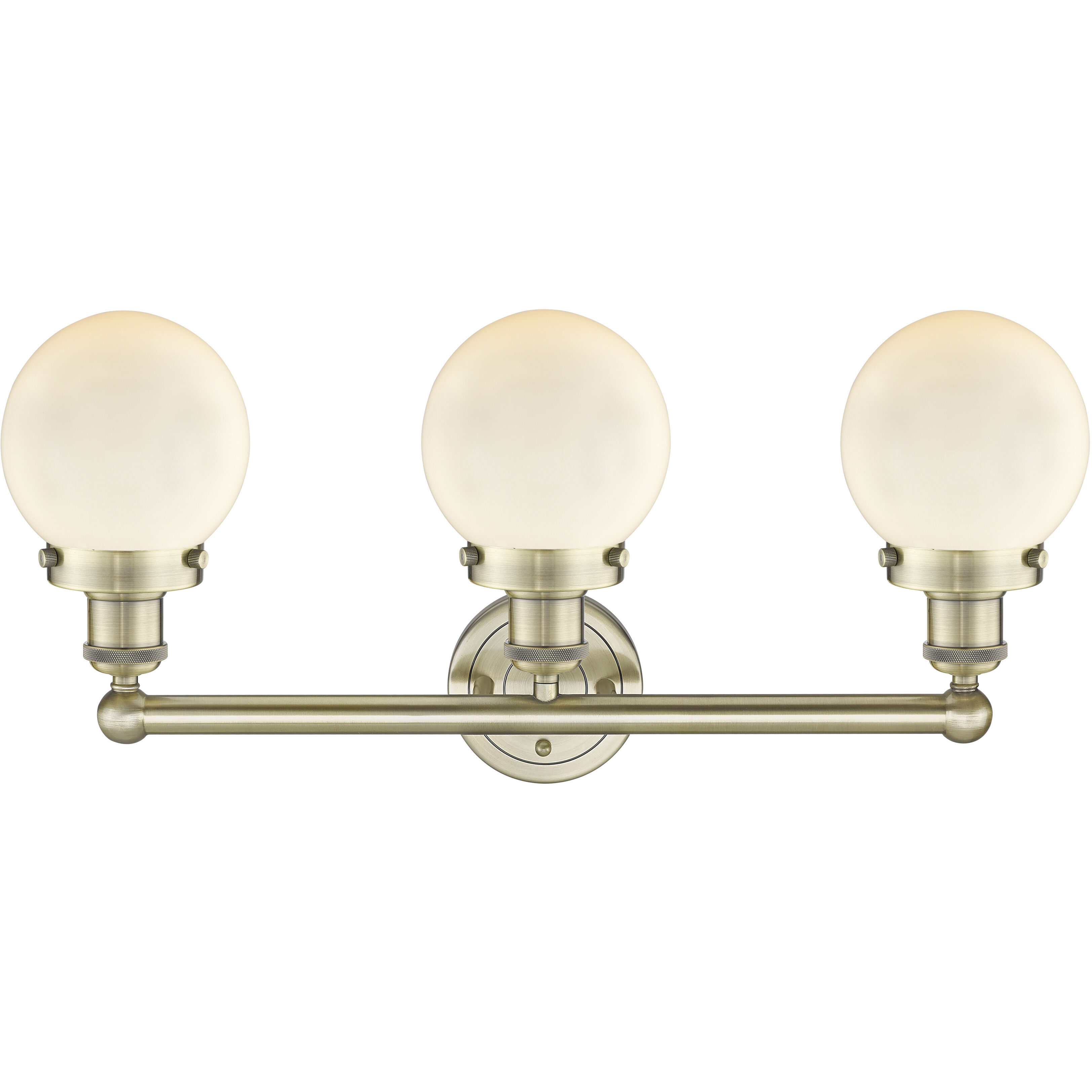 Beacon 3 Light 24.5 inch Antique Brass Bath Vanity Light Wall Light in Matte White