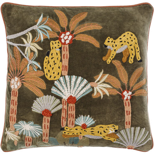 Junglesque 20 X 20 inch Dark Green/Dusty Coral/Wheat/Aqua/Camel Accent Pillow