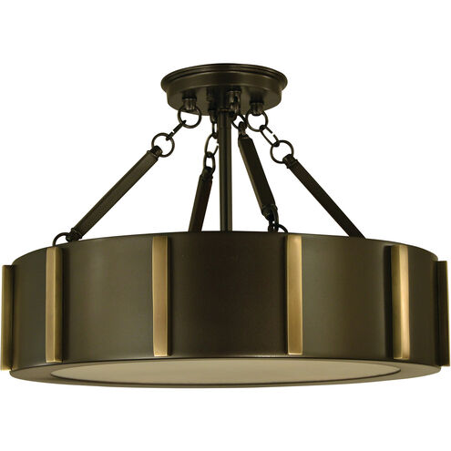 Pantheon 4 Light 16 inch Mahogany Bronze with Antique Brass Semi-Flush Mount Ceiling Light