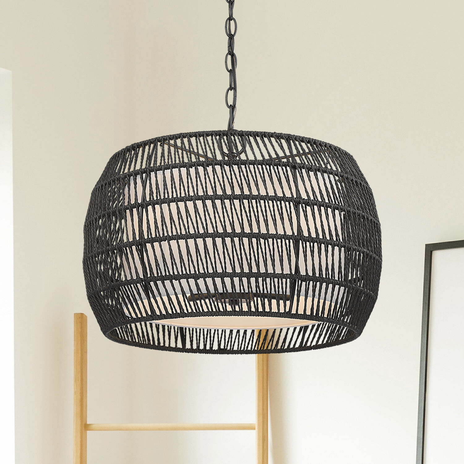 Everly 4 Light 19 inch Matte Black Pendant Ceiling Light in Modern Black Rattan