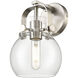 Pilaster II Sphere Sconce Wall Light in Satin Nickel, Clear Glass