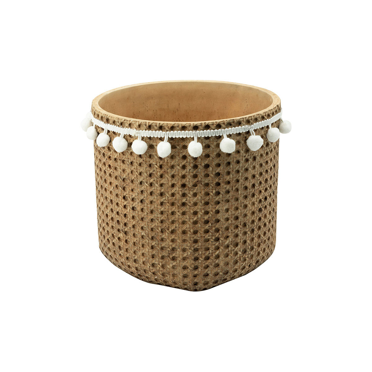 Rattan Detail Natural and White Outdoor Planter