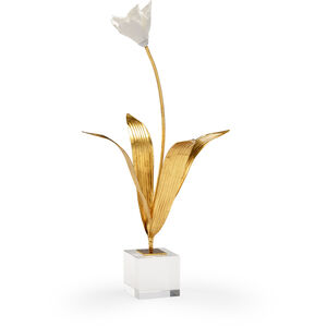 Chelsea House Antique Gold Leaf/White Glaze/Clear Tulip on Stand Accent
