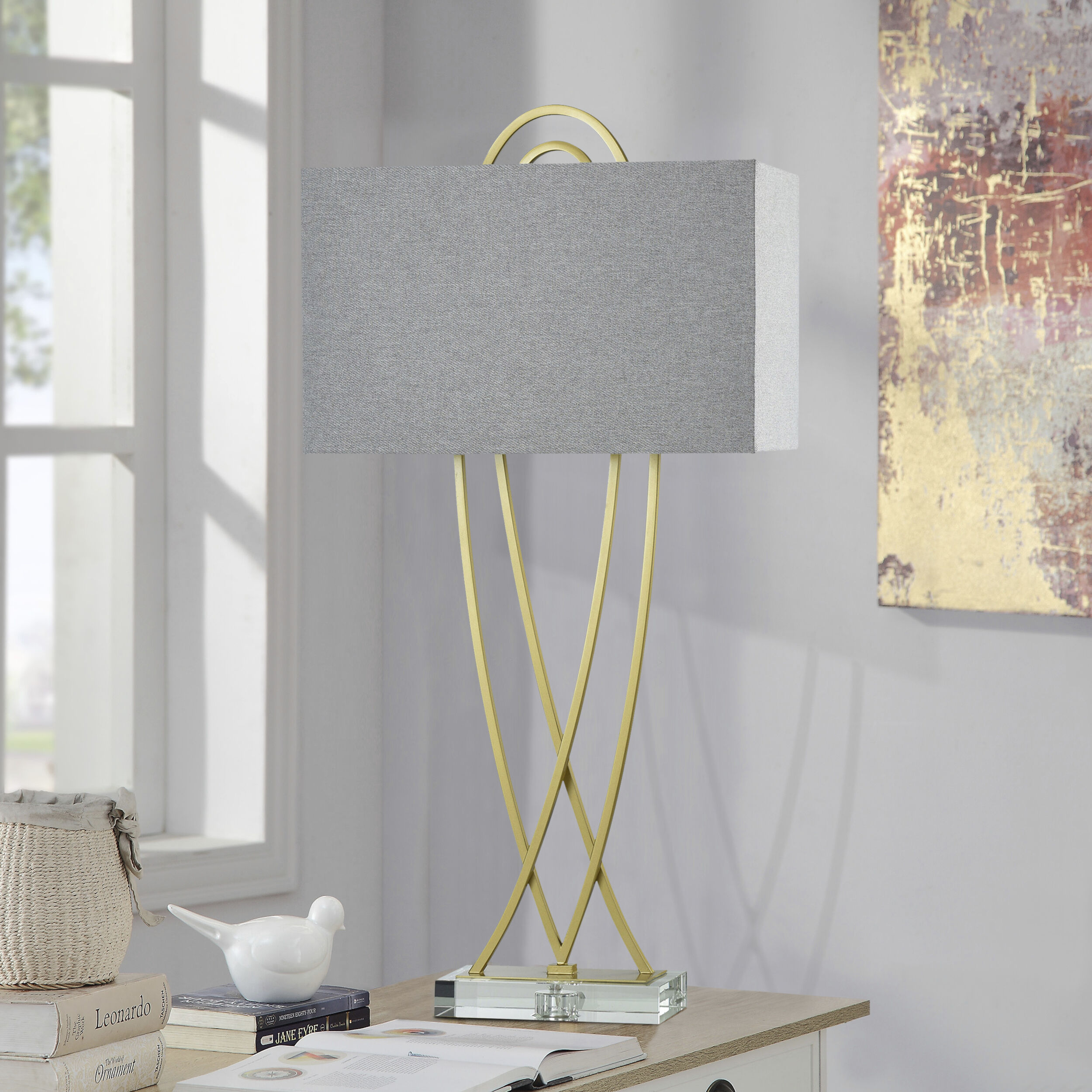 Vida 40 inch 150.00 watt Brass/Clear/Heathered Grey Table Lamp Portable Light 