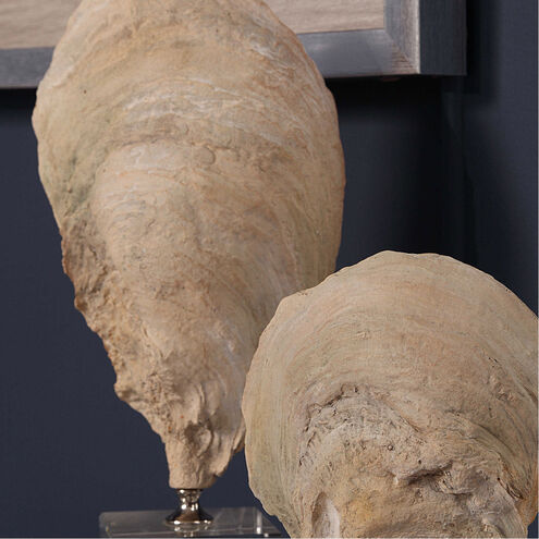Oyster 15 X 5 inch Shell Sculptures, Set of 2