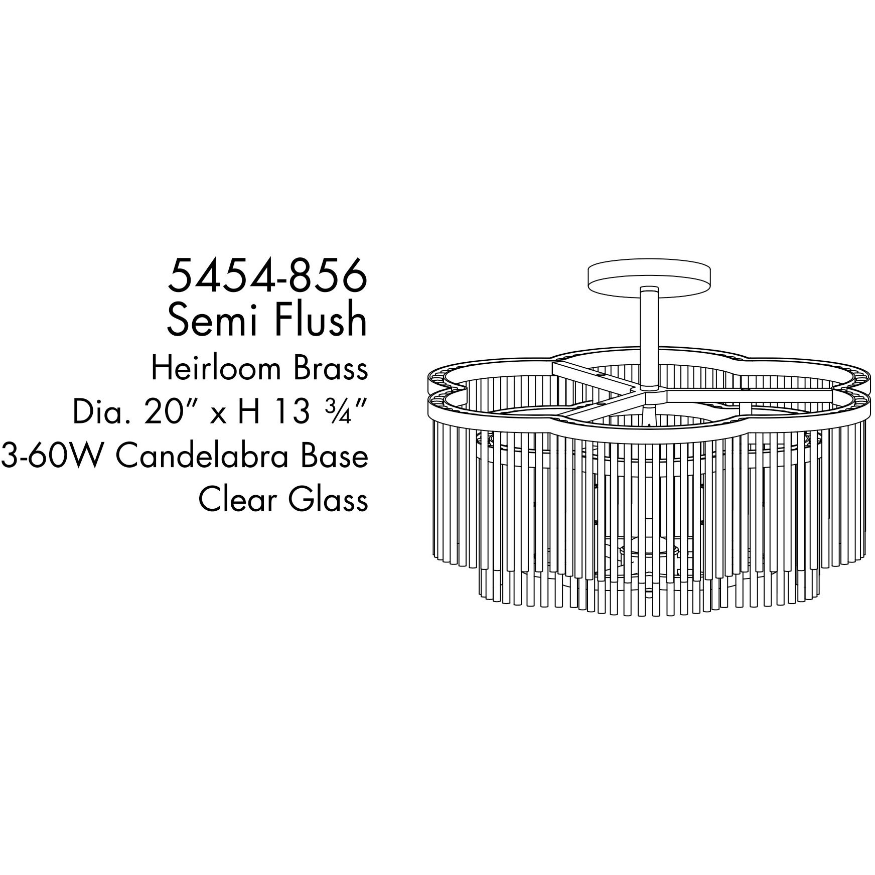 Azura 3 Light 20 inch Heirloom Brass Semi-Flush Ceiling Light