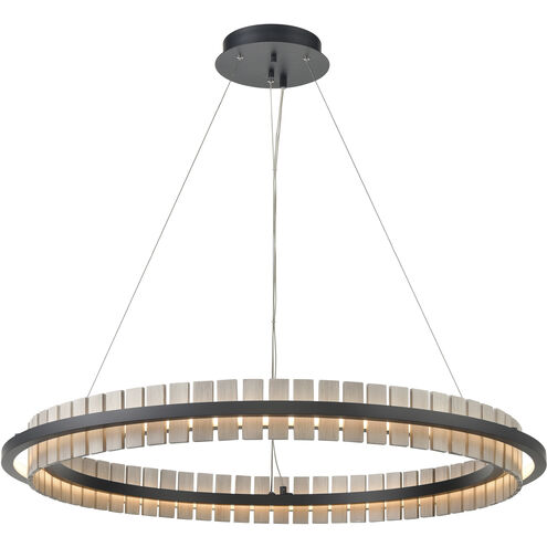 Hugo LED 36 inch Matte Black with Sunbleached Oak Chandelier Ceiling Light in Matte Black and Sunbleached Oak