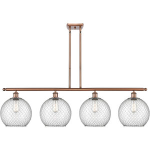 Ballston Large Farmhouse Chicken Wire 4 Light 48 inch Antique Copper Island Light Ceiling Light in Clear Glass with Nickel Wire, Ballston
