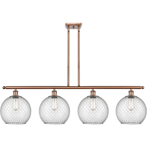 Ballston Large Farmhouse Chicken Wire 4 Light 48 inch Antique Copper Island Light Ceiling Light in Clear Glass with Nickel Wire, Ballston