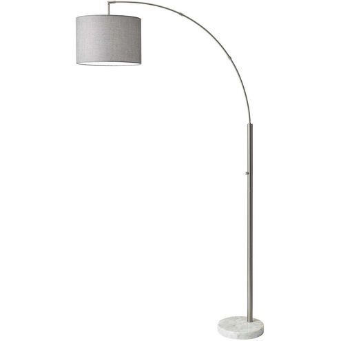 Bowery 100.00 watt Brushed Steel Arc Lamp Portable Light in Grey Tweed-Like Linen