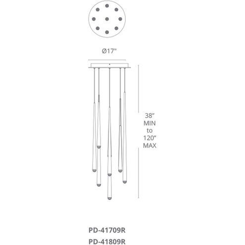 Cascade LED 17 inch Polished Nickel Multi-Light Pendant Ceiling Light in 9, Round, 28in.
