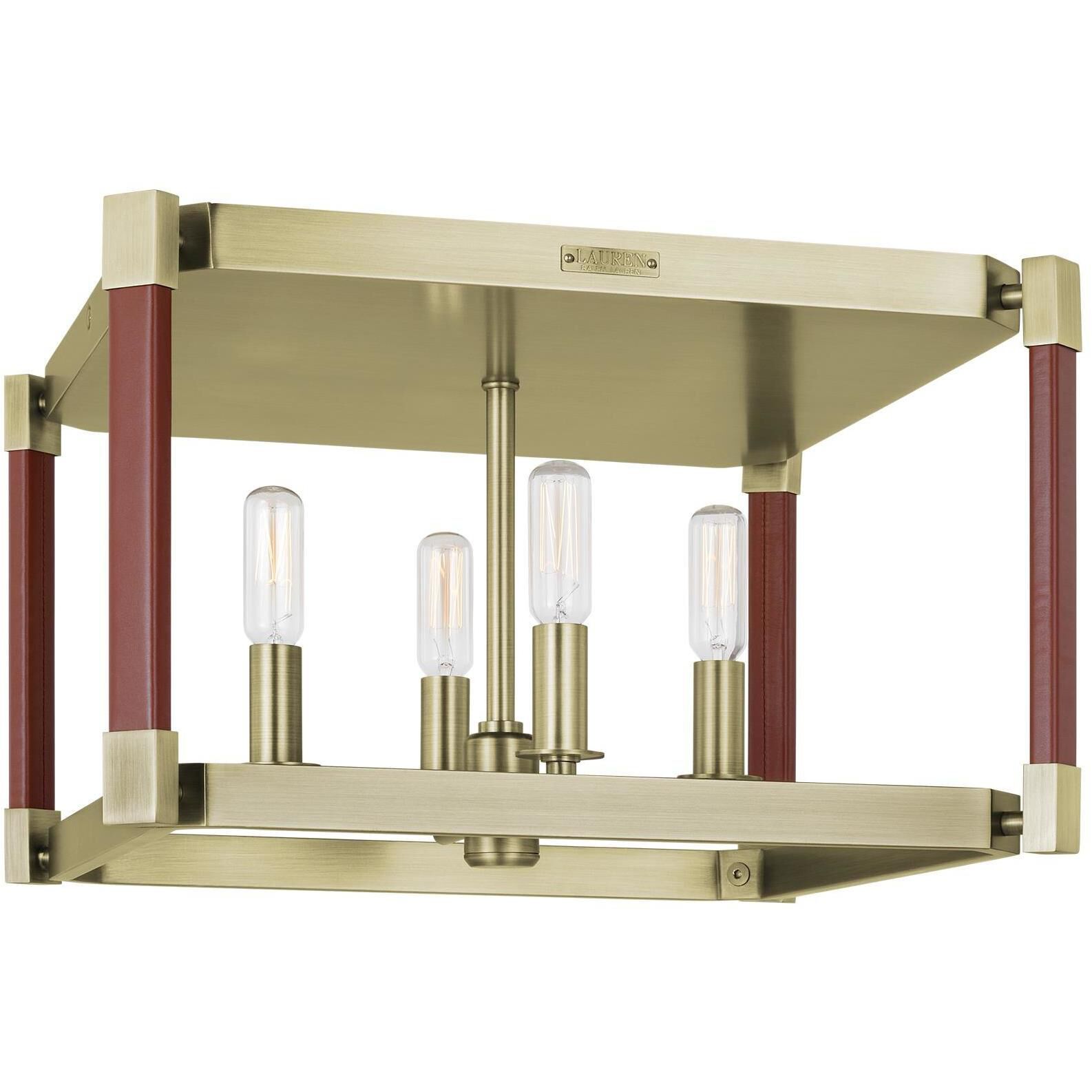 Hadley 4 Light 14.88 inch Time Worn Brass Flush Mount Ceiling Light