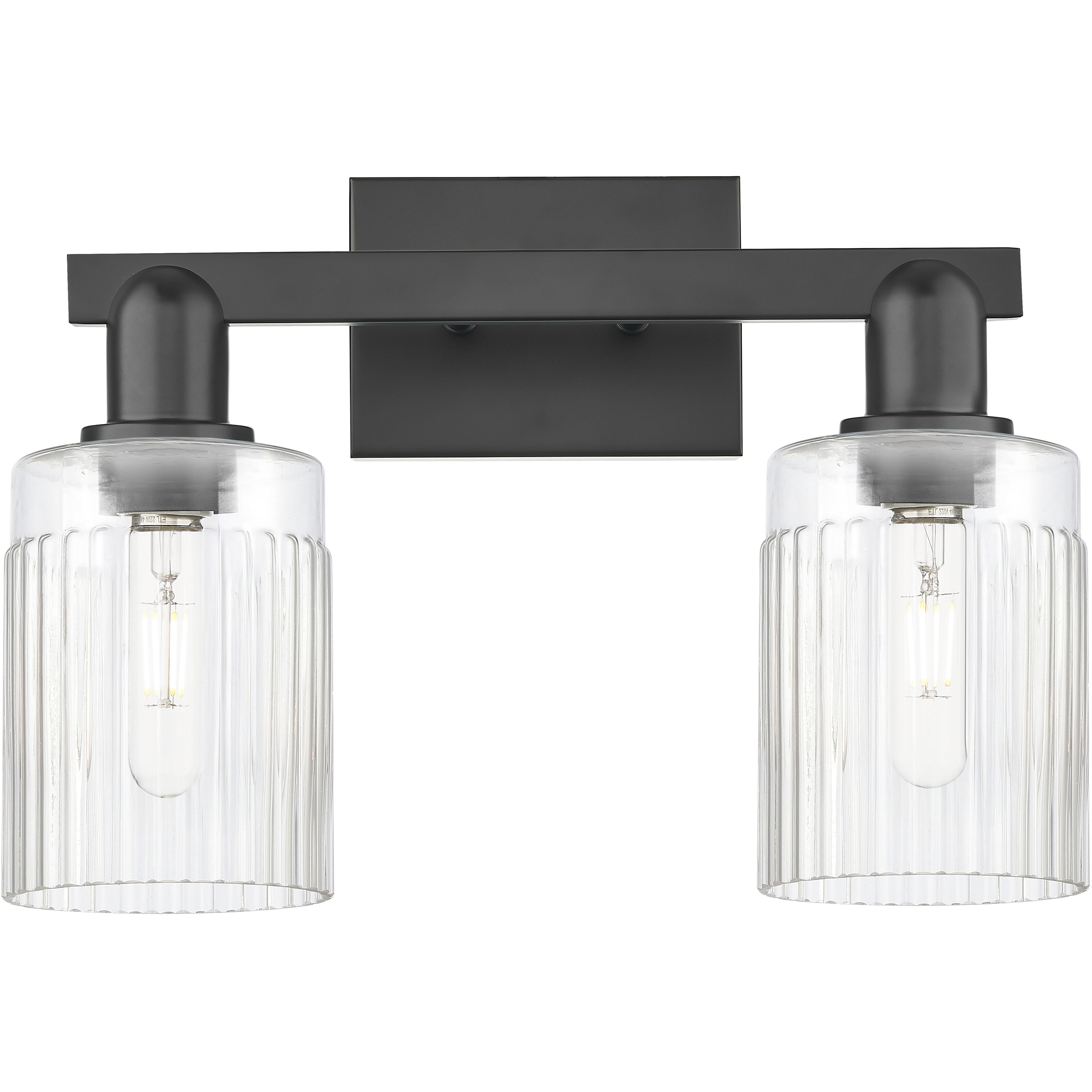 Arcadia Hadley 2 Light 15.5 inch Matte Black Bath Vanity Light Wall Light in Clear