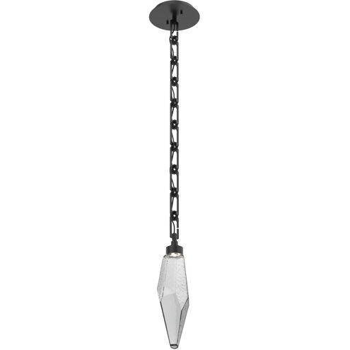 Rock Crystal LED 6 inch Matte Black Pendant Ceiling Light in 3000K LED, Smoke, Rectangular Chain