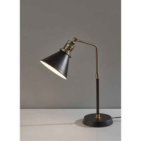 Arthur 19.5 inch 60 watt Black and Antique Brass Desk Lamp Portable Light, Simplee Adesso