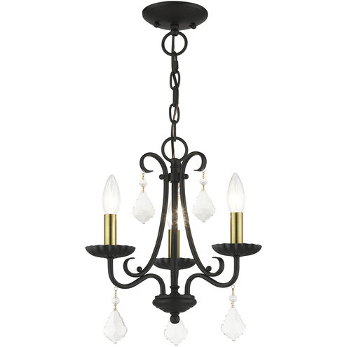 Daphne 3 Light 13.88 inch Black with Antique Brass Finish Accents Mini Chandelier Ceiling Light in Black with Antique Brass Accents