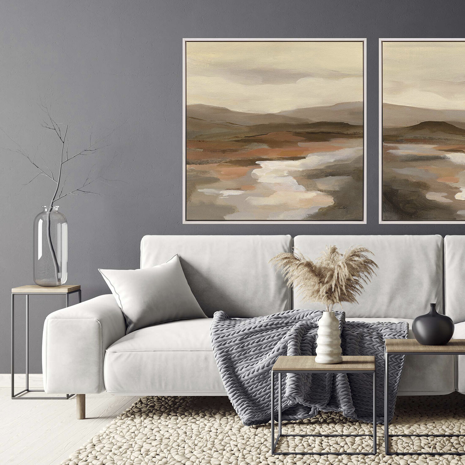 Cinnamon Riverbank Brown and Beige and Rust and White Canvas