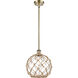 Ballston Large Farmhouse Rope 1 Light 10 inch Antique Brass Pendant Ceiling Light in Incandescent, Clear Glass with Brown Rope, Ballston