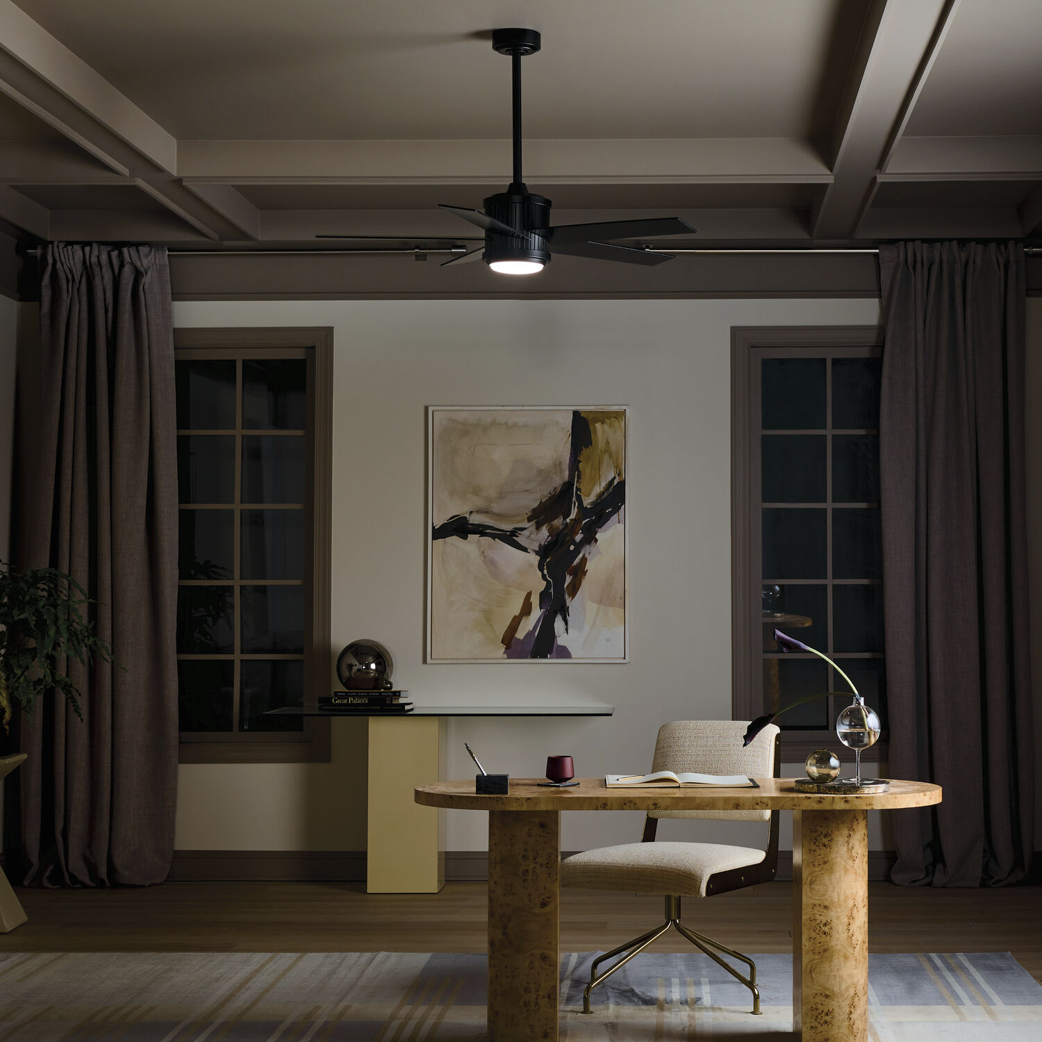 Brahm 48 inch Satin Black with Satin Black/Silver Blades Ceiling Fan