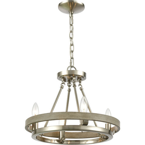 Ramsey 4 Light 16 inch Satin Nickel with Beechwood Chandelier Ceiling Light