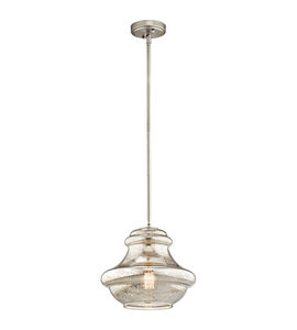 Everly 1 Light 12 inch Brushed Nickel Pendant Ceiling Light in Mercury