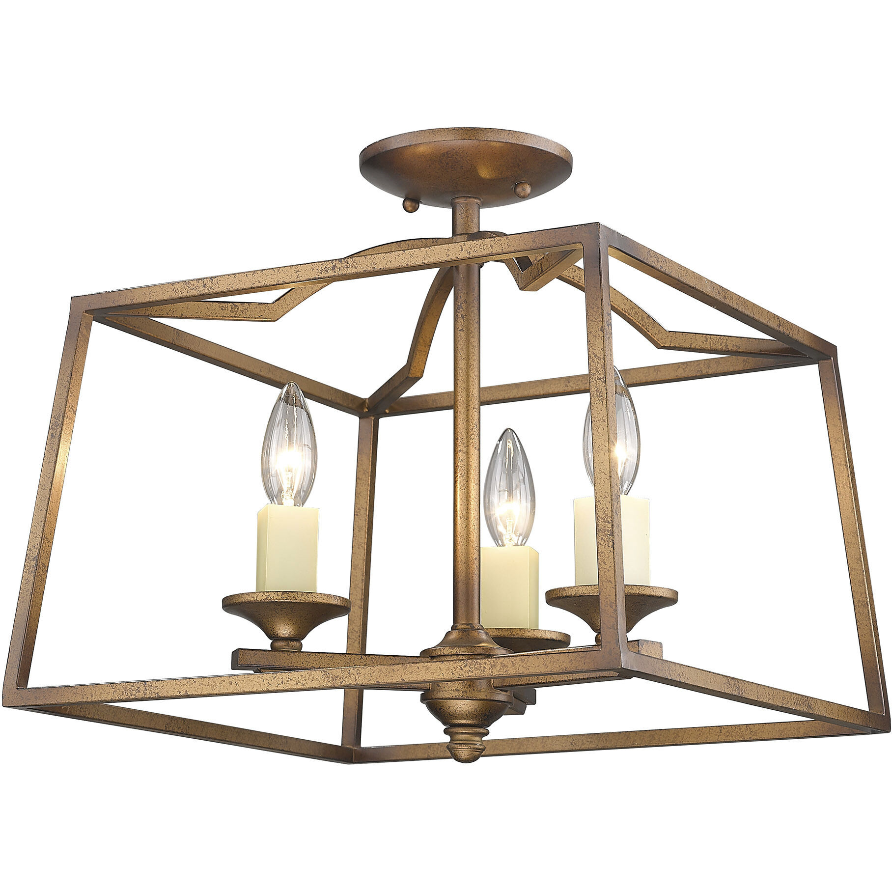 Athena 3 Light 14.5 inch Natural Black Semi-Flush Mount Ceiling Light