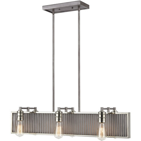 Corrugated Steel 6 Light 32 inch Weathered Zinc with Polished Nickel Chandelier Ceiling Light