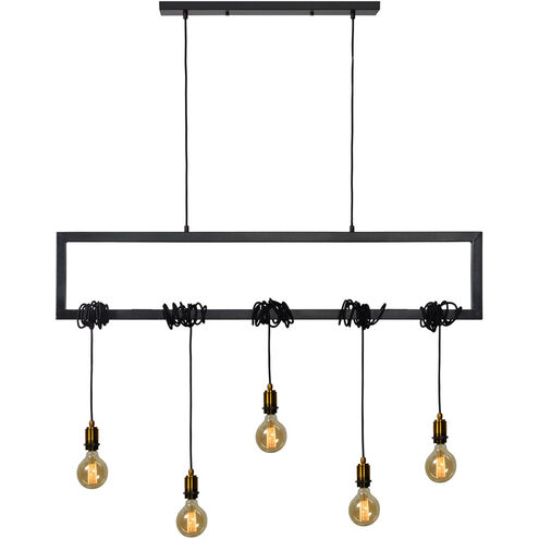 Madeira 5 Light 50 inch Matte Black and Antique Brass Linear Pendant Ceiling Light