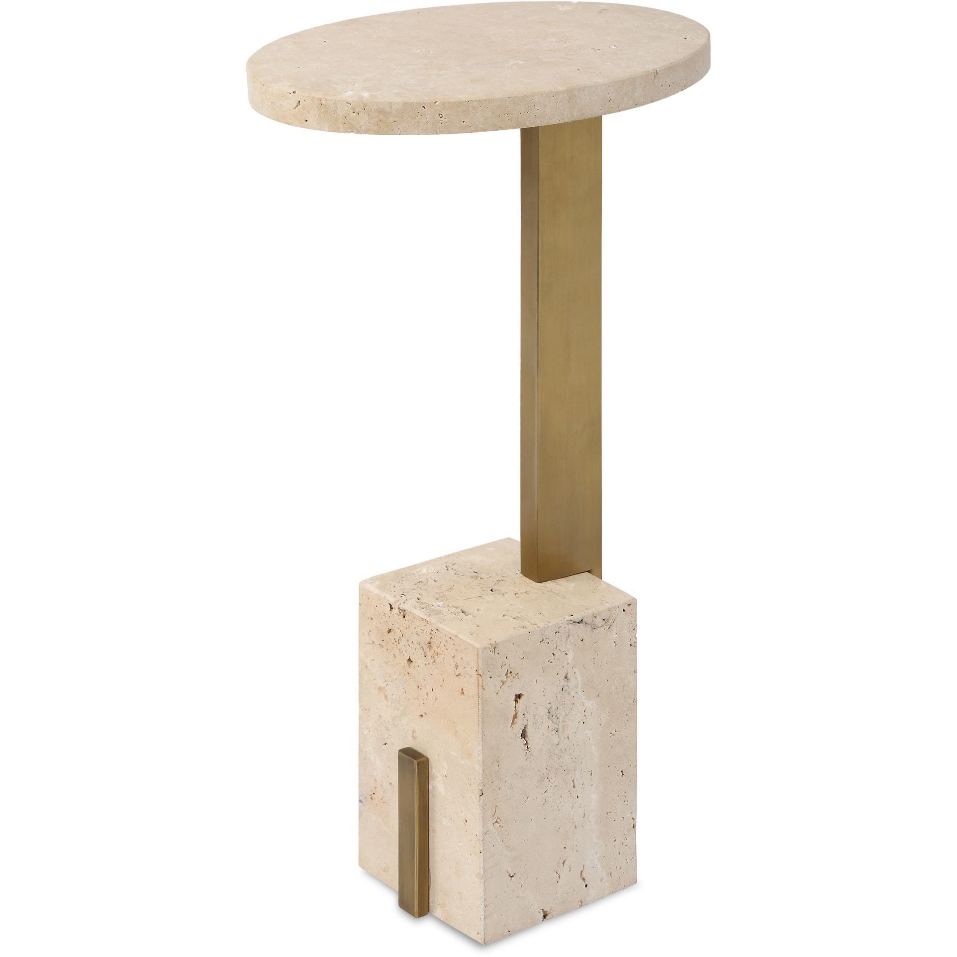 Feranno 22 X 12 inch Travertine and Brass Accent Table