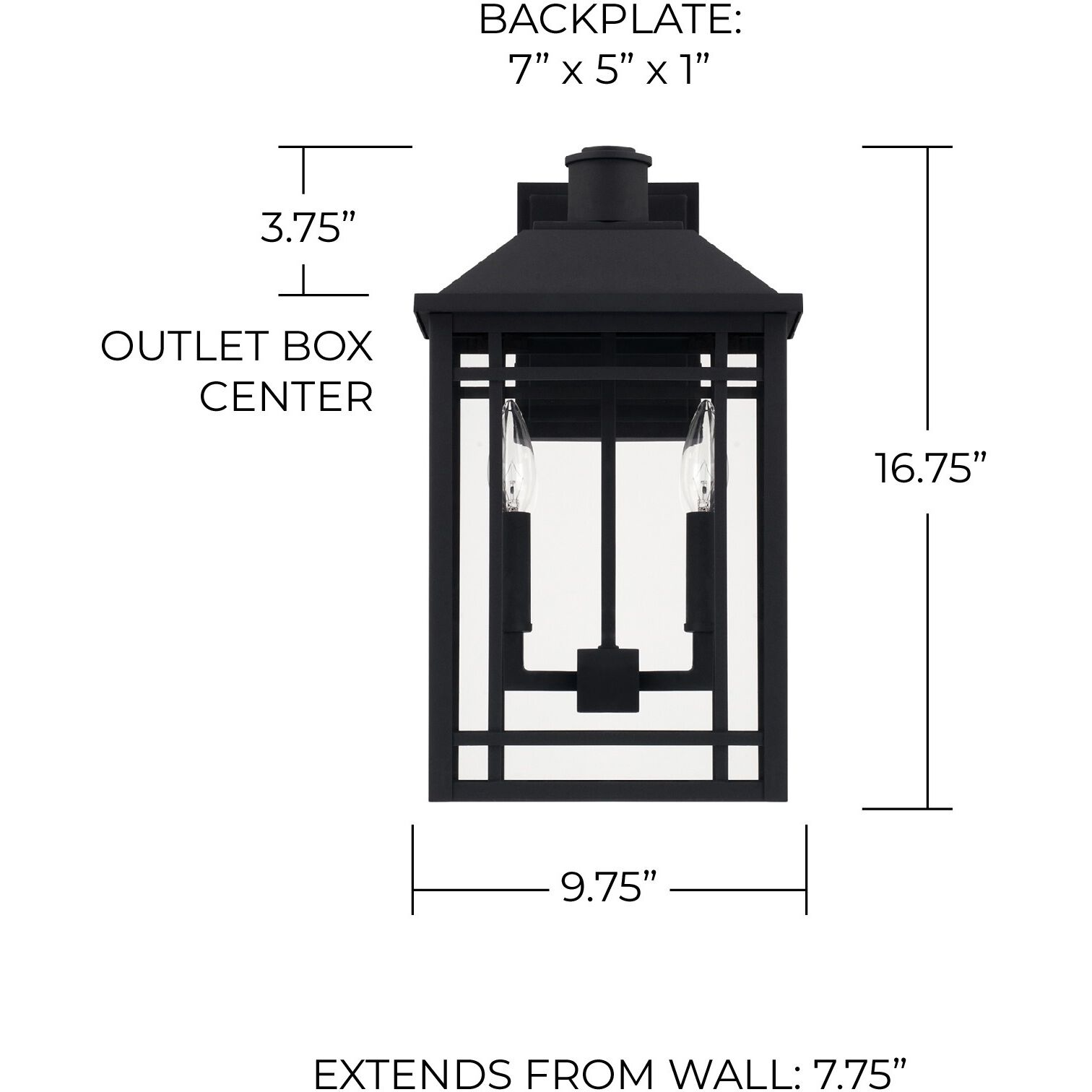 Braden 2 Light 17 inch Black Outdoor Wall Lantern