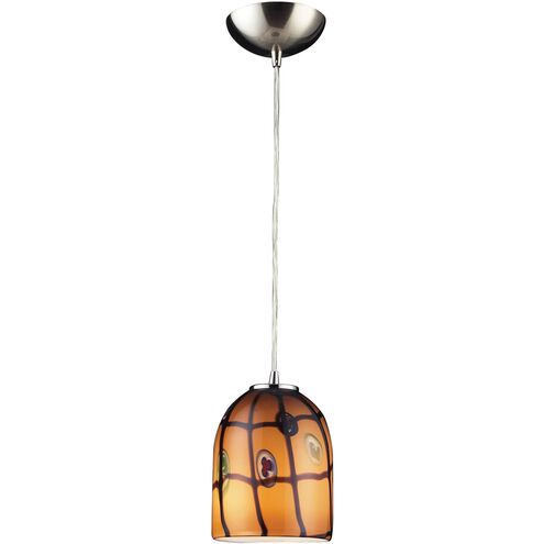 Rapture 1 Light 6 inch Satin Nickel with Amber and Brown Mini Pendant Ceiling Light