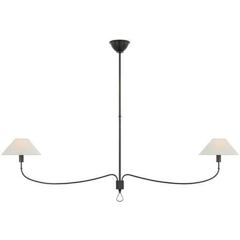 Amber Lewis Griffin LED 62 inch Bronze and Chocolate Leather Linear Chandelier Ceiling Light, Grande