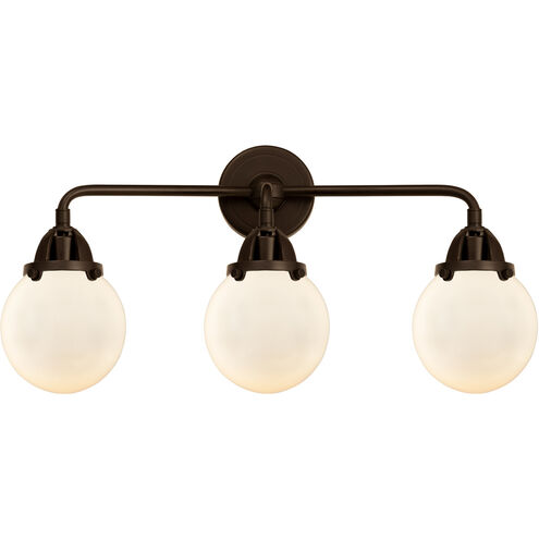 Nouveau 2 Beacon 3 Light 24 inch Oil Rubbed Bronze Bath Vanity Light Wall Light in Matte White Glass