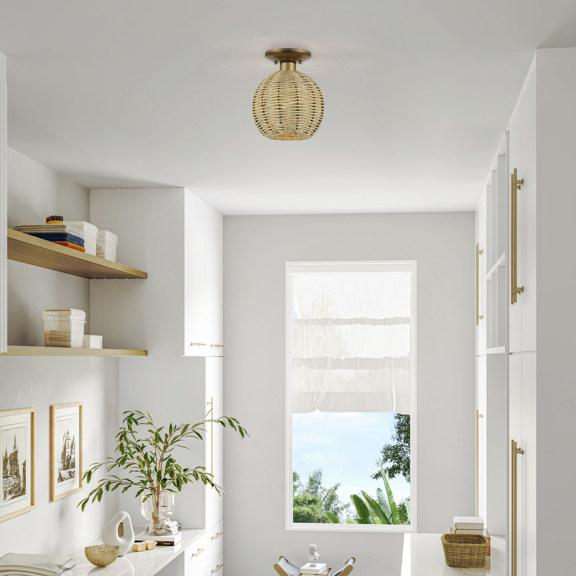 Summervine 1 Light 8 inch Antique Gold Leaf Semi Flush Mount Ceiling Light, Small